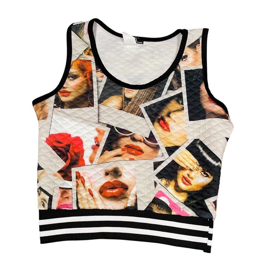 Cleo Apparel Quilted Crop Top Polaroid Print, S